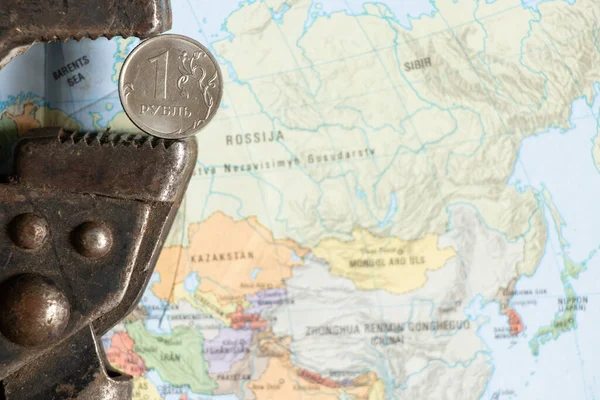 Gassleutel Bevat Één Russische Roebel Sancties Tegen Rusland Ineenstorting Van — Stockfoto
