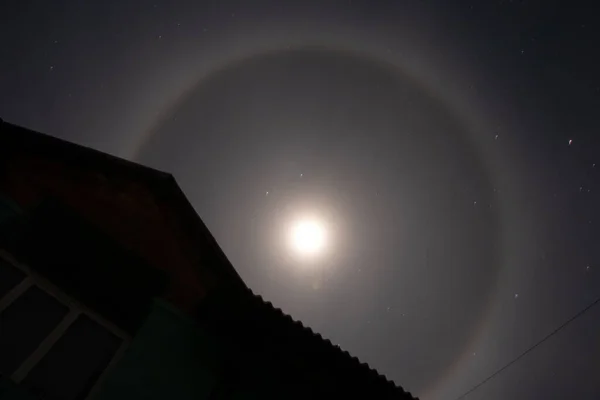 Phénomène Halo Sur Lune Dessus Ukraine Nuit Pendant Guerre Dans — Photo