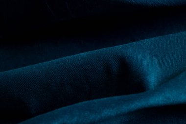 Koyu mavi buruşuk kumaş arka plan yakın plan, moda ve trendler, mavi arka plan