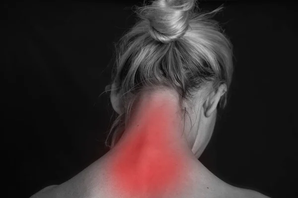 Cuello Una Niña Dolor Columna Vertebral Del Cuello Osteocondrosis Escamas — Foto de Stock