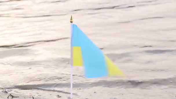 Flaga Narodowa Ukrainy Nad Brzegiem Dniepru Wietrze Świcie Ukrainie Wolny — Wideo stockowe