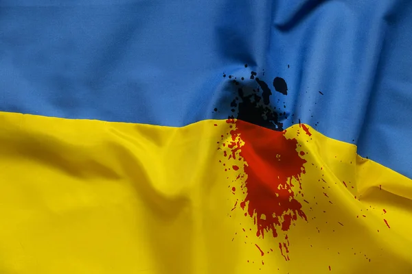 Государственный Флаг Украины Желто Синий Пятна Крови Борьба Свободу Ценой — стоковое фото