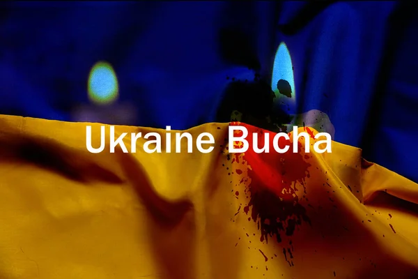 Пламя Свечи Фоне Флага Украины Желто Синее Скорбим Погибшим Украине — стоковое фото