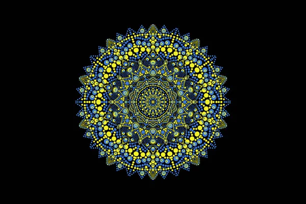 Mandala Círculos Amarelo Azul Nas Cores Bandeira Ucrânia Fundo Preto — Fotografia de Stock