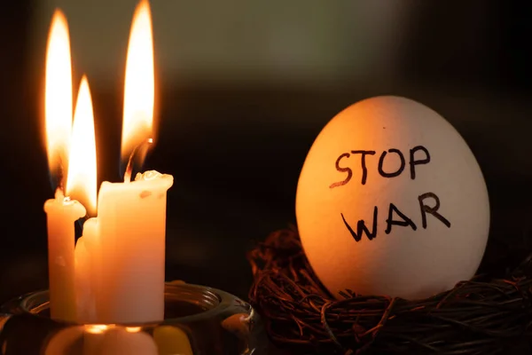 Stop War Está Escrito Huevo Gallina Que Yace Junto Una —  Fotos de Stock