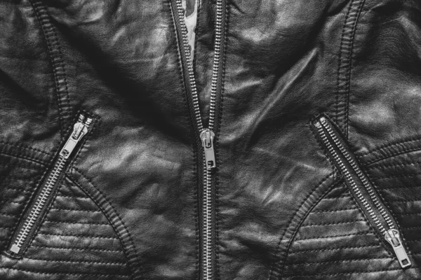 Black Leather Jacket Womens Close Women Outerwear Fashionable Jacket — Zdjęcie stockowe
