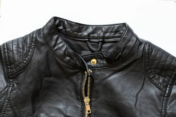 Black Leather Jacket Womens Close Women Outerwear Fashionable Jacket — Foto Stock