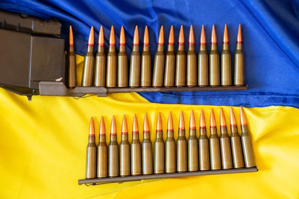 Bullets Horn Lie Yellow Blue Flag Ukraine War Ukraine Defense — Fotografia de Stock