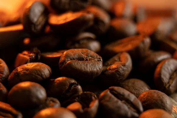 Coffee Roasted Coffee Beans Macro Photo Dark Coffee Background — стоковое фото