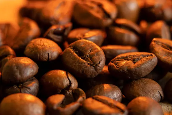 Coffee Roasted Coffee Beans Macro Photo Dark Coffee Background — стоковое фото