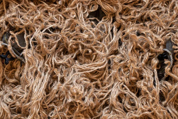 Terno Camuflagem Soldado Batedor Feito Cordas Marrons Como Fundo Manto — Fotografia de Stock