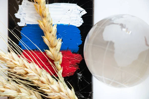 Russian Flag Ukrainian Wheat World Globe Lie White Background World — ストック写真