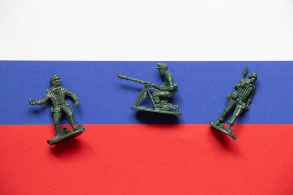 Flag Russia Childrens Plastic Soldiers Ukrainian Russian War — Stock Photo, Image