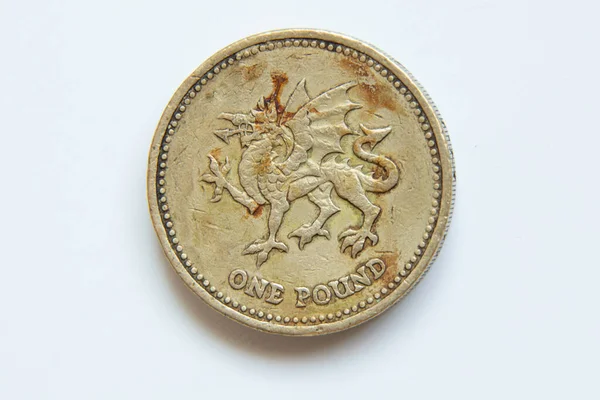 One British Pound 1995 Old Coin White Background Finance Economics — Stockfoto