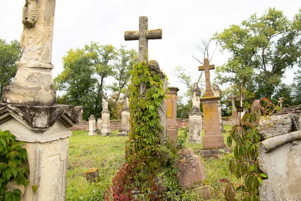 乌克兰的波兰犹太人的旧公墓 古老的废弃坟墓18世纪和19世纪的坟场雕塑 乌克兰坟场 — 图库照片