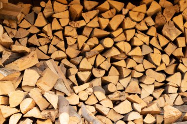 Arkaplan olarak kütükler, Karpat ormanı, kış için kütükler, odun.