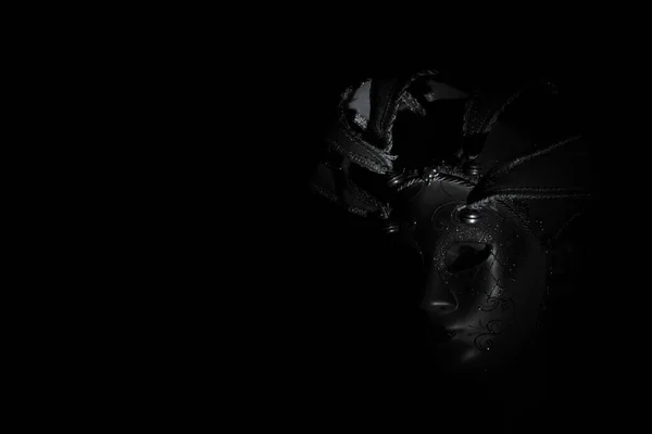 Лицо Девушки Венецианской Карнавальной Маске Темноте Маскарад Актер Маске Театр — стоковое фото