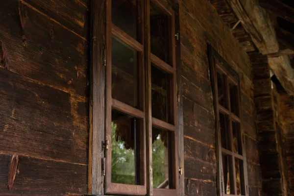Wooden Old House Windows Ukraine Window Old — Stock Photo, Image