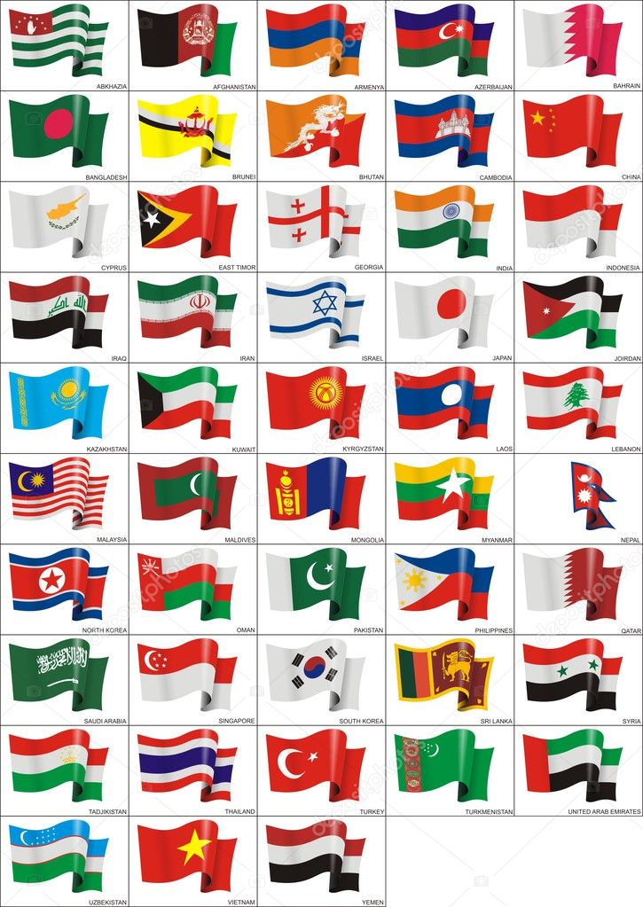 Waving flags of Asia