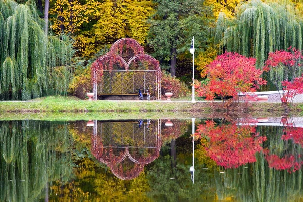 Herfst park weerspiegeling in het water Rechtenvrije Stockfoto's