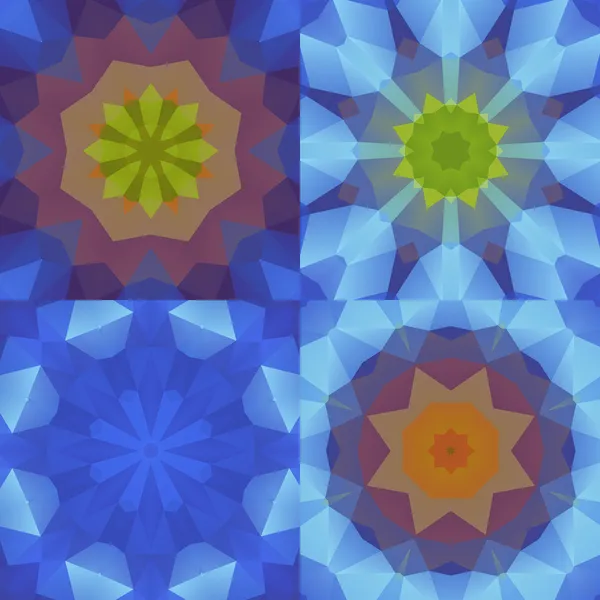 Caleidoscopio conjunto de patrones coloridos abstractos — Vector de stock