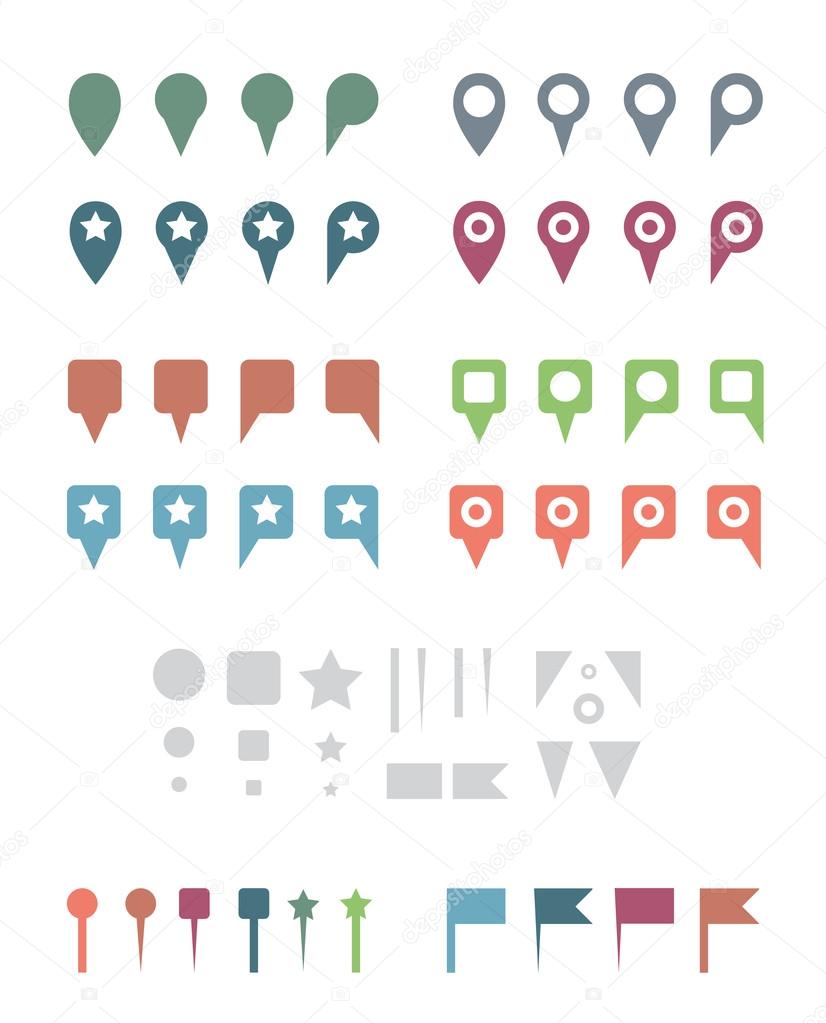 Simple Colorful Flat Map Pins and Elements.