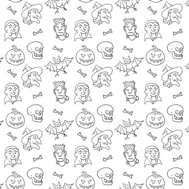 siyah-beyaz Tekstil halloween eğlenceli desen.