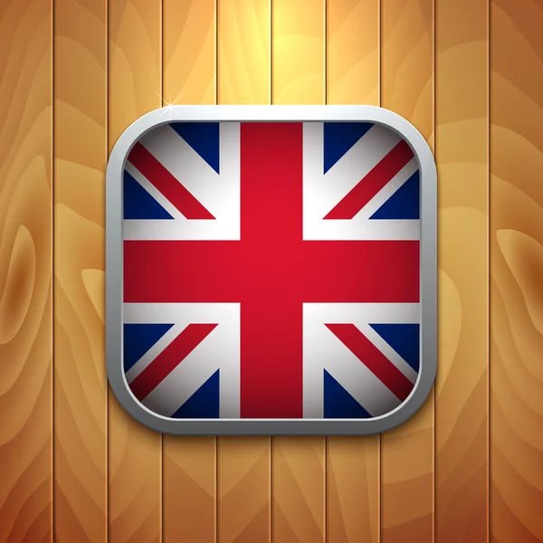 Lekerekített négyzet alakú Egyesült Királyság zászló ikonra a fa texture. — Stock Vector