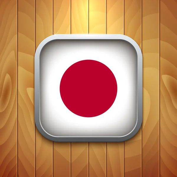 Rounded Square Japan Flag Icon on Wood Texture. — Stock Vector