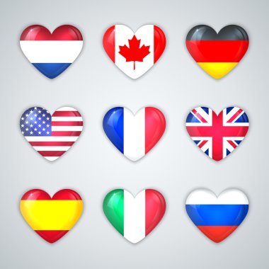 Cam kalp bayrakları ülke Icon set.