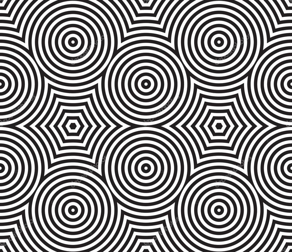 Black and White Psychedelic Circular Textile Pattern.