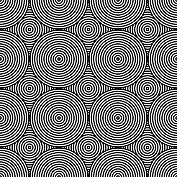 Siyah-beyaz psychedelic dairesel Tekstil desen. — Stok Vektör
