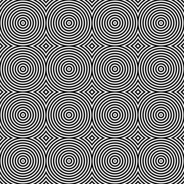 Svarta och vita psykedeliska cirkulär textila mönster. — Stock vektor
