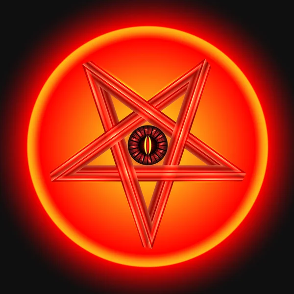 O Olho de Satanás no Pentagrama de Metal . — Vetor de Stock