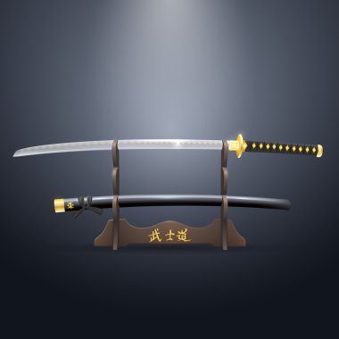 Realistic Samurai Sword and Scabbard on the Stand. clipart