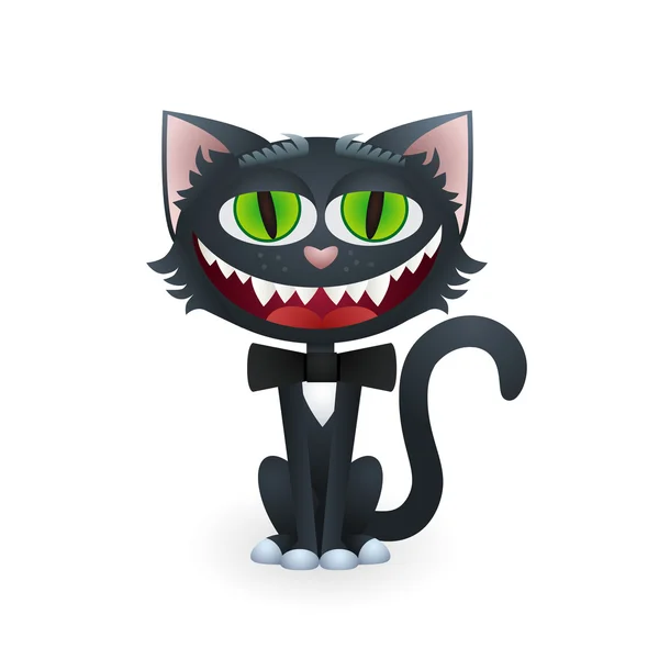 Cartoon Black Cat with Bow Tie — Stock Vector