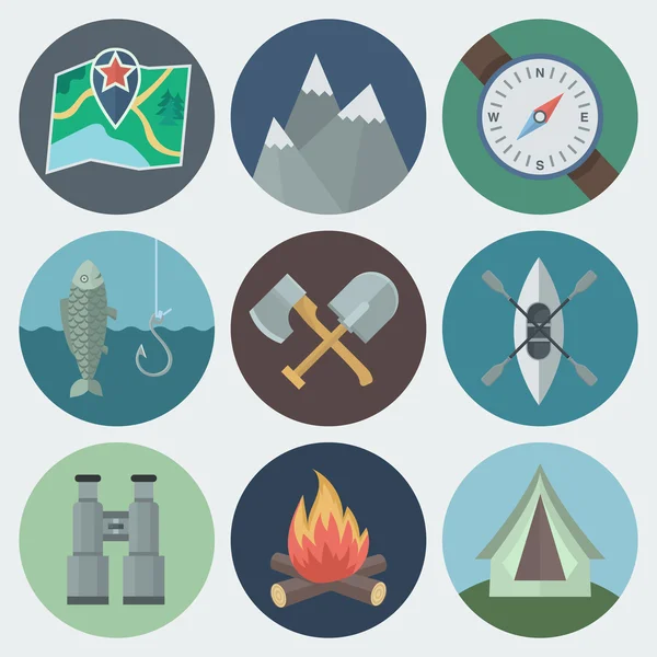 Ensemble d'icônes plates camping — Image vectorielle