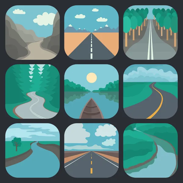 Podróży zestaw ikon: krajobrazy — Wektor stockowy