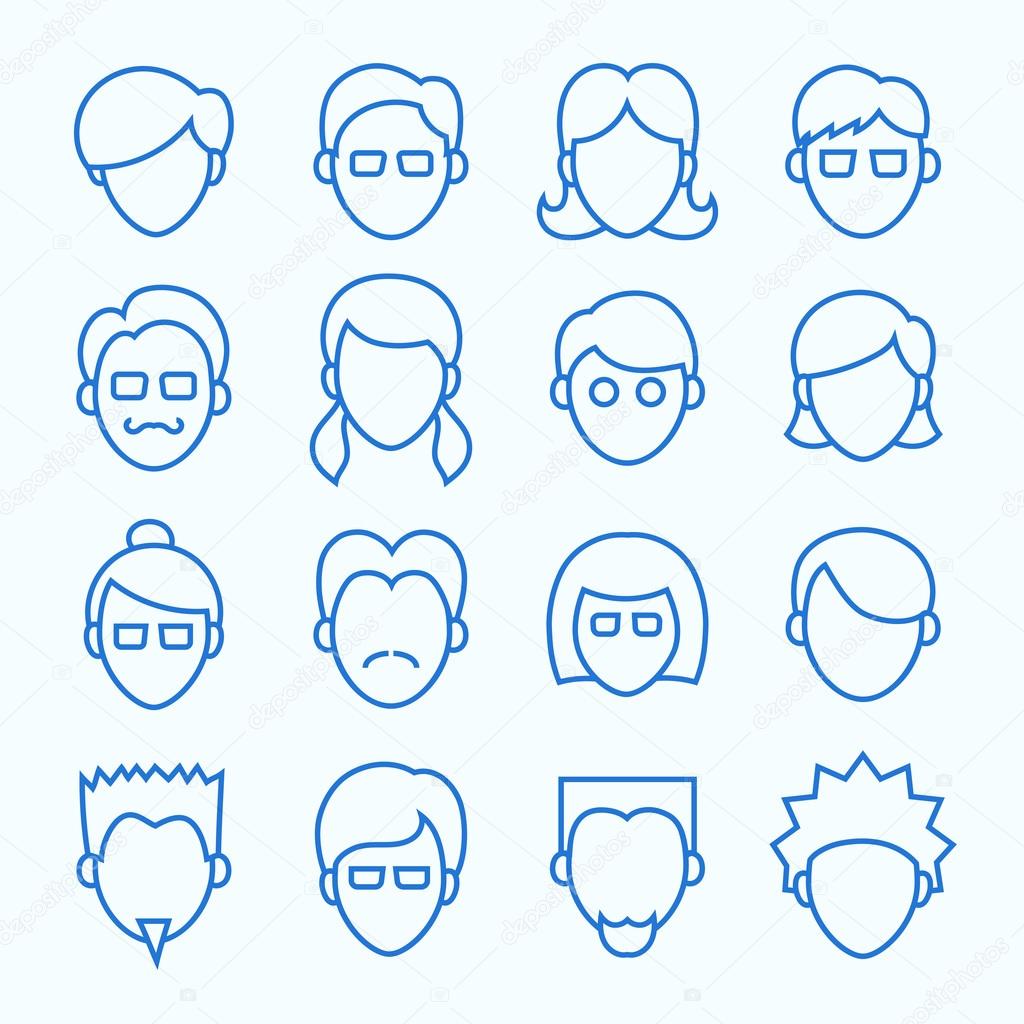 Simple Line Faces Icons Set
