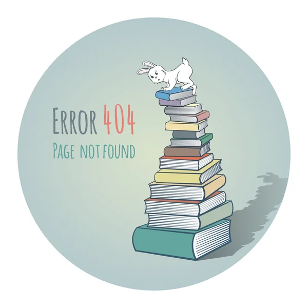 Coniglio su un mucchio di libri - Errore 404 — Vettoriale Stock