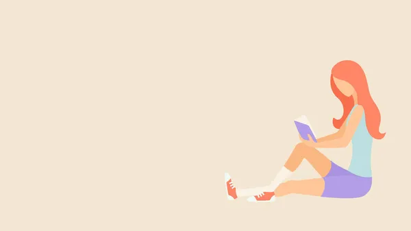 Mädchen Liest Ein Buch Mit Dem Fuß Auf Dem Bein — Stockvektor