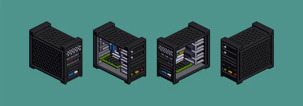 Arbeitsplatz Pixelart Stil Isometrischer Projektion Von Vier Seiten Vektorillustration — Stockvektor