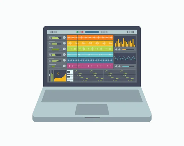 Caderno Com Aplicativo Fictício Para Criação Produção Mixagem Música Ilustração — Vetor de Stock