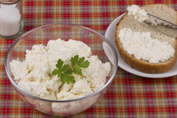 Cottage cheese in glass — Stock Photo, Image