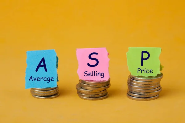 Konzept Von Asp Oder Durchschnittlichem Verkaufspreis Und Gestapelten Münzen — Stockfoto