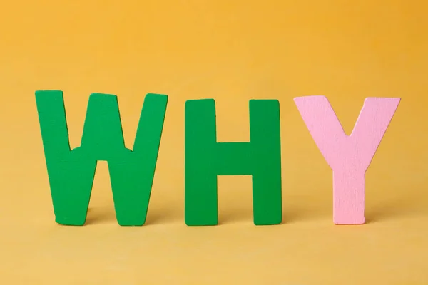 Word Why Spelled Colorful Alphabet Letters Yellow Background — Stock Photo, Image
