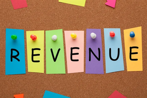 Word Revenue Written Colorful Stickers Pinned Cork Board Business Concept — Foto Stock