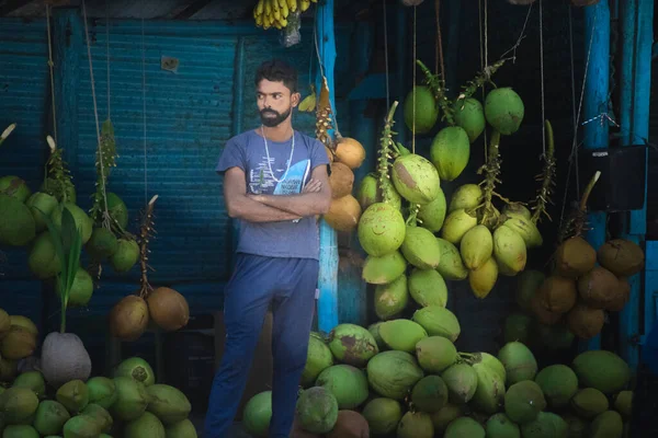 Coonut Seller Waiting Customers Tourist Summer Season Havelock Andaman Nicobar — ストック写真