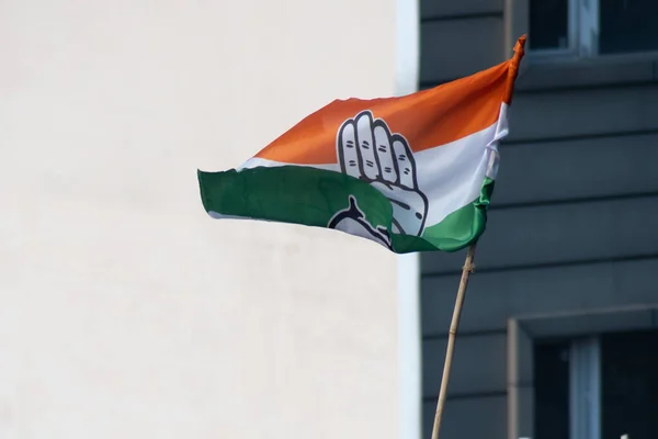 Flag of the indian political party the indian national congress waving in the wind near elections showing the support for this political party led by the Gandhi Family — 스톡 사진