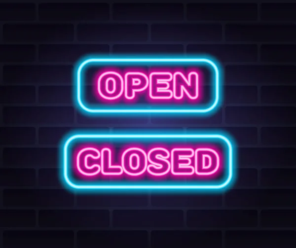 Vector Neon Inscription Open Closed Signage Decoration — Stock Vector